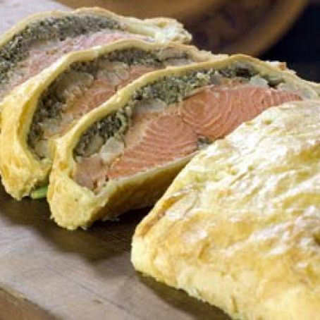 Salmon Wellington with White Wine Sauce
