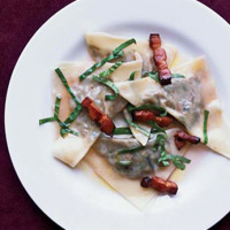 Eggplant Ravioli with Gewürztraminer and Bacon