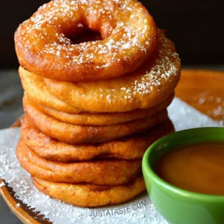 Apple Fritter Rings with Caramel Sauce