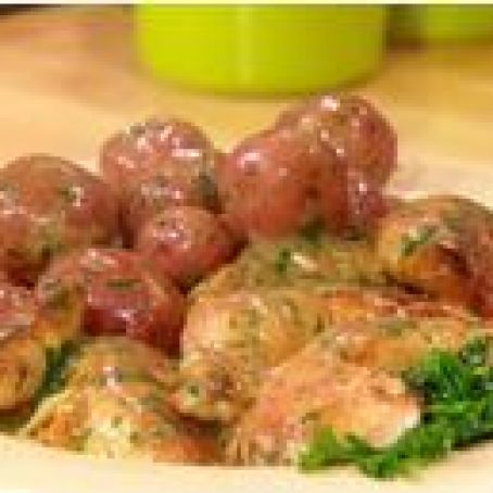 Parsley-Stuffed Chicken with Honey-Butter Sauce and Boiled Potatoes