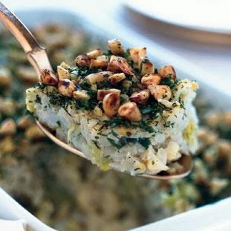 Cauliflower-Leek Kugel with Almond-Herb Crust