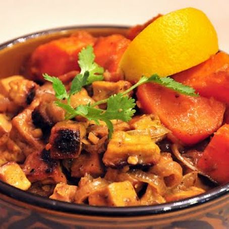 Black Pepper Tofu Curry, Sweet Potatoes with Chile Tamarind Sauce