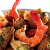 New Potatoes with Garlic, Tomatoes and Shrimp