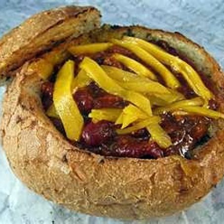 Slow cook chili in Cheddar bowls