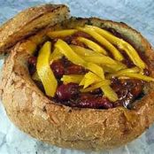 Slow cook chili in Cheddar bowls