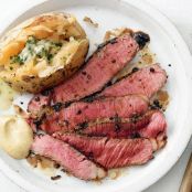 Herb-and-Mustard Sirloin With Baked Potatoes