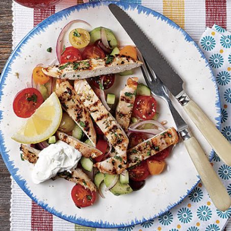 Chicken Horiataki Salad with Tzatziki