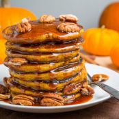 Pumpkin Pie Pancakes With Caramel Sauce
