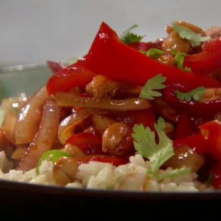 Asian Barbecued Chicken Stir Fry with Peanuts & Rice (Rachael Ray)