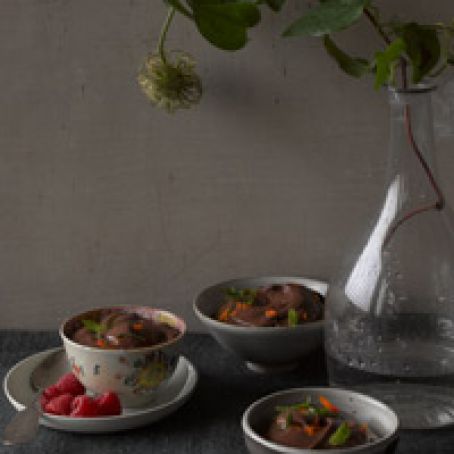 Chocolate-Orange Mousse with Raspberries