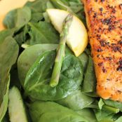 Spinach and Arugula with Pan Seared Lemon Salmon and Asparagus