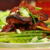 Grilled Sweet-and-Sticky Chicken, Asparagus and Harissa