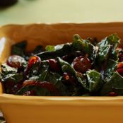 Spicy Kale with Fried Grapes and Frizzled Red Onions