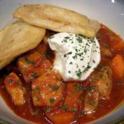 Paprika Chicken Stew with Potato Pierogies