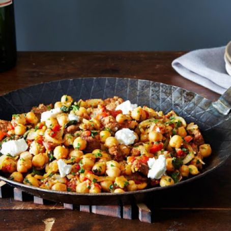 Chickpeas, Chorizo and Chevre Skillet Casserole