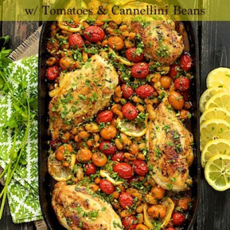 Mediterranean Roasted Chicken Breasts with Tomatoes & Cannellini Beans