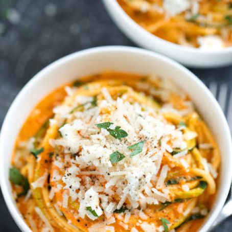 Creamy Roasted Red Pepper Zucchini Noodles