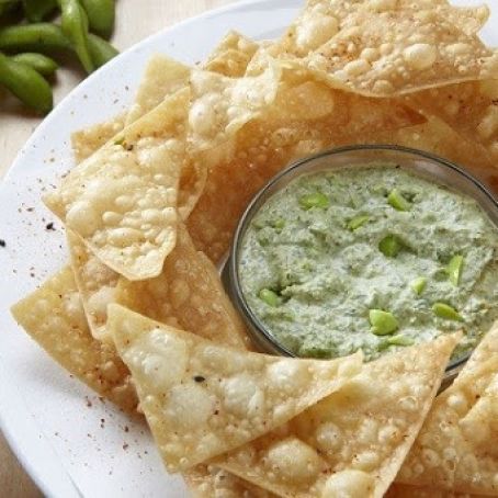 Edamame Dip with Wonton Chips