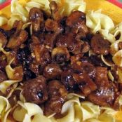 Mushroom Beef Tips over Egg Noodles