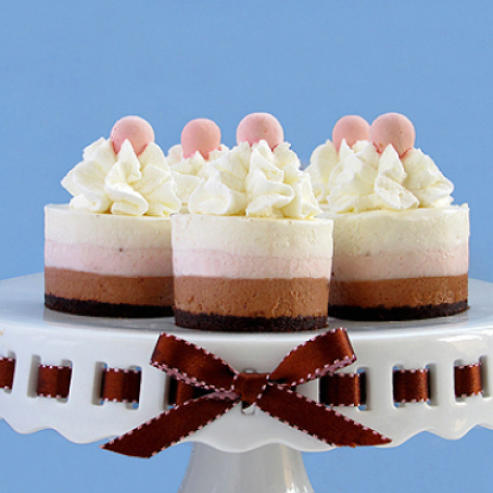 Dessert Misc: Neopolitian Mini No-Bake Cheesecakes