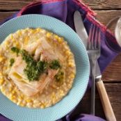 Pan Seared Pacific Cod with Cilantro Vinaigrette and Creamed Corn