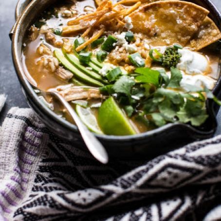 Salsa Verde Chicken and Rice Tortilla Soup