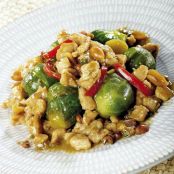 Peking-style Sweetbreads and Brussels Sprouts.