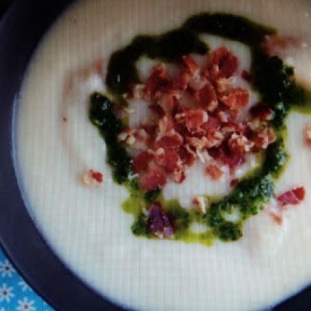 Roasted Potato Garlic Soup with Parsley Oil
