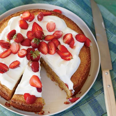 Cornmeal-Almond Cake with Strawberries and Mascarpone