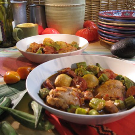 Cuban Okra and Chicken Stew with Green Plantain Dumplings