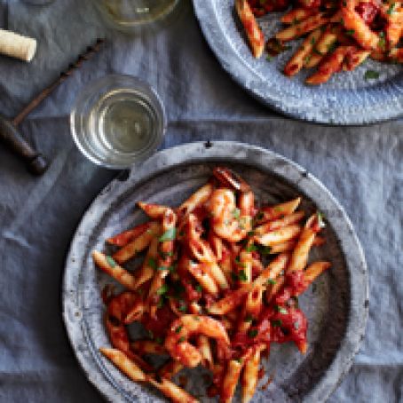 Penne with Shrimp and Spicy Tomato Sauce