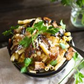 Ziti with Portobello Mushrooms, Caramelized Onions, and Goat Cheese