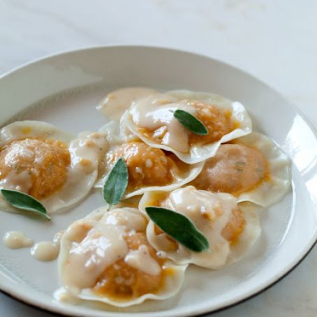PASTA - Kabocha Ravioli with a Toasted Hazelnut Cream Sauce