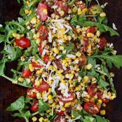 Grilled Corn, Tomato, Bacon and Arugula Salad with Tomato Basil Vinaigrette