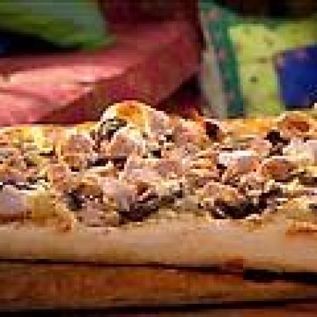 Greek Pizza with Chicken, Feta and Olives with Mixed Cherry Tomato Salad