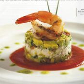 CHILLED GULF SHRIMP, BLUE CRAB & AVOCADO With A Spicy Tomato Coulis and Herb Oil