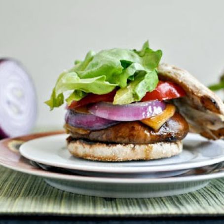 Piled Portobello Gouda Burgers with Roasted Garlic