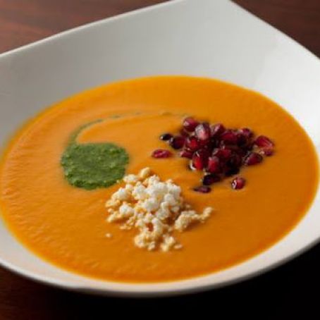 Spicy Pumpkin Soup with Cilantro Pepita Pesto