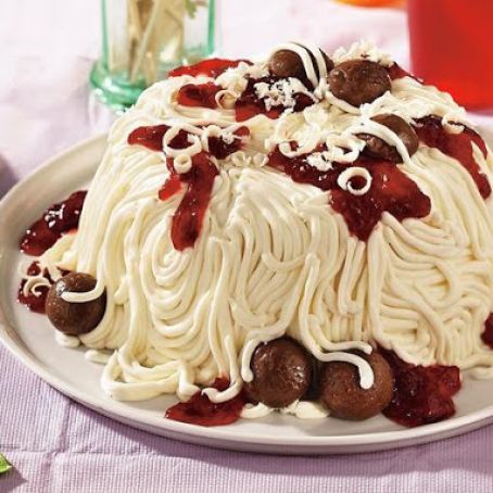 April Fool's Spaghetti and Meatballs Cake