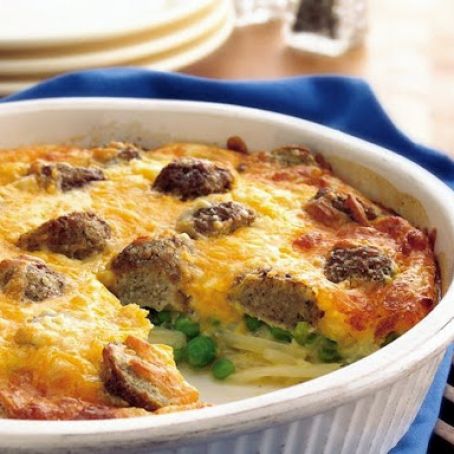 Impossibly Easy Cheesy Meatball Pie