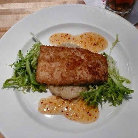 Coconut Encrusted Mahi Mahi, spiced Citrus Glaze, with mashed Boniato- Olivia's Disney