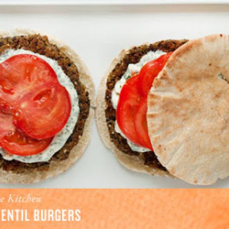 Burgers:  Falafel-Style Lentil Burgers with Feta Sauce