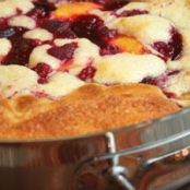 Raspberry Peach Skillet Cobbler with Caramel Nut Whipped Cream