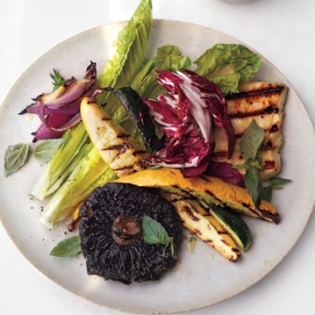 Grilled Vegetables and Halloumi Cheese with Charred-Tomato Dressing