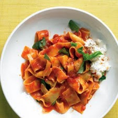 Broken Noodles with Tomato Sauce and Ricotta