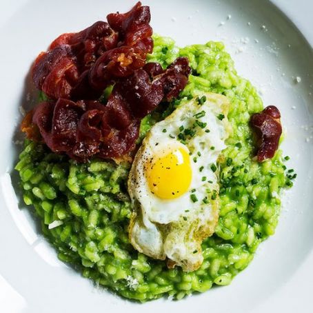 Pea Risotto with Fried Quail
