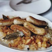 Sautéed German Sausages with Bacon and Apple Sauerkraut