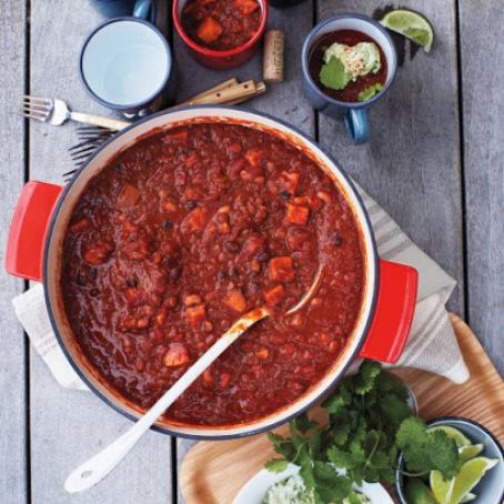 Vegetarian Chili with Avocado Cream