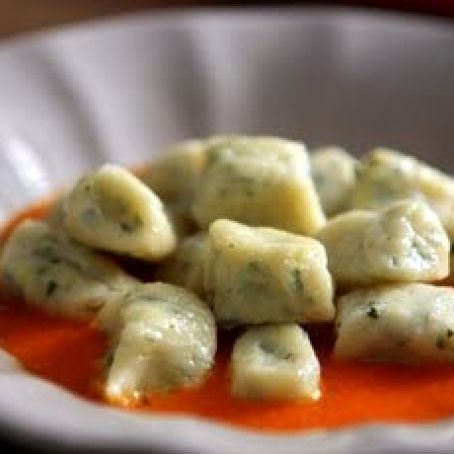 Goat Cheese Gnocchi with Red Pepper Coulis