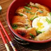 Grilled Teriyaki Chicken and Poached Eggs on Fried Rice